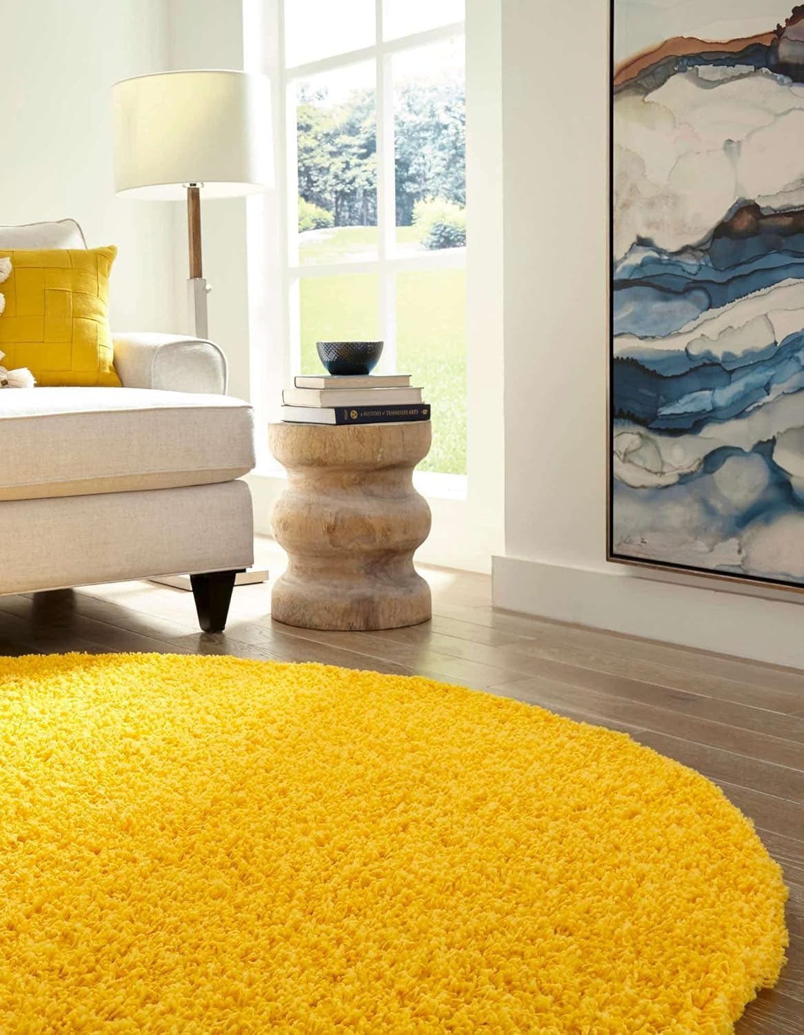 Soft Premium Polyester Yellow Fluffy Rug | Anti-Skid Small Area Shaggy Carpet