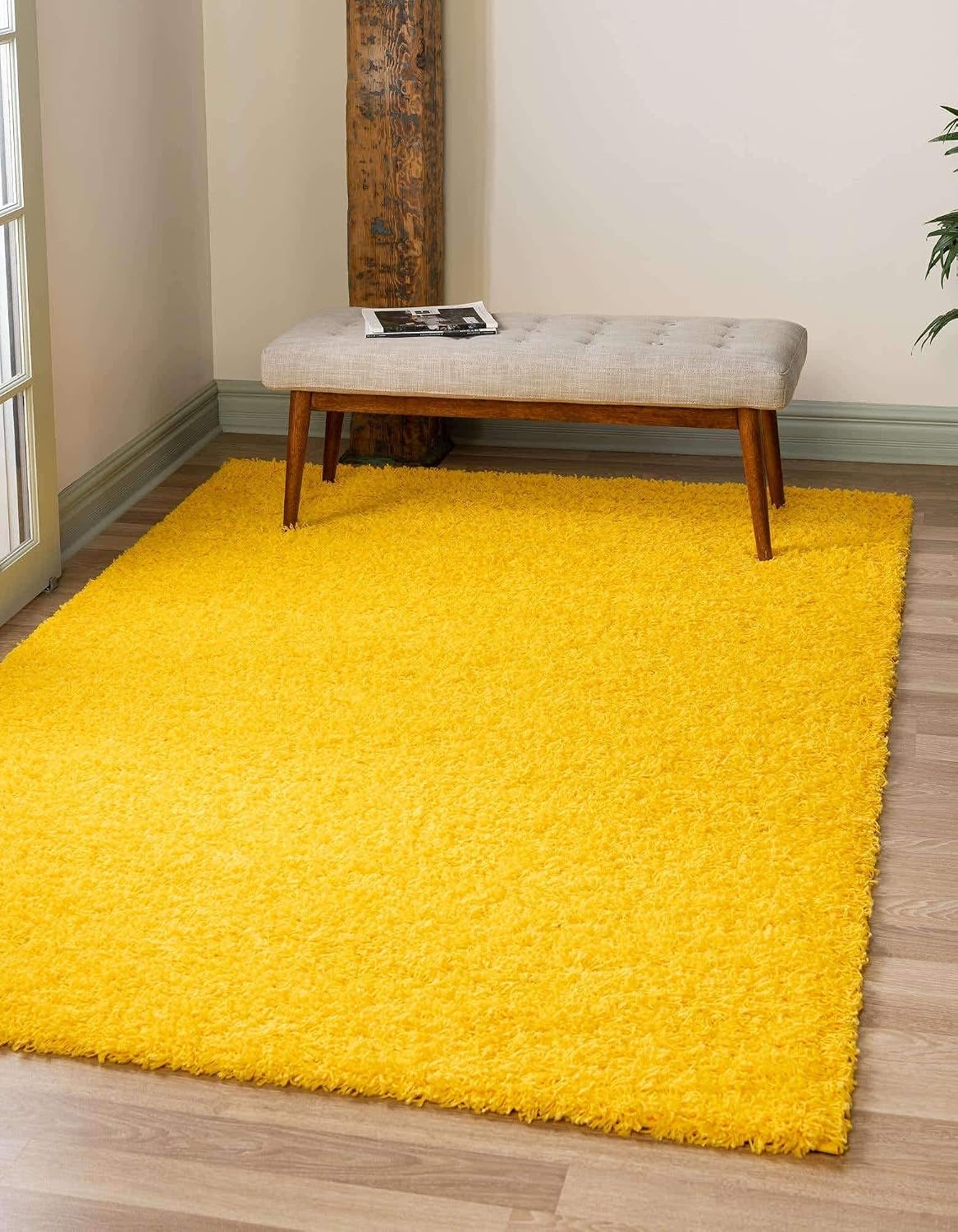 Soft Yellow Color Hand woven Plain California Premium Shaggy Carpets