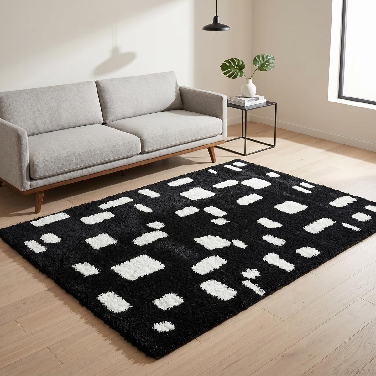 Luxury Abstract Mat High-Pile Polyester Microfiber Black white Shaggy Carpet