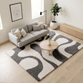 Luxury Abstract Mat High-Pile Polyester Microfiber Brown & White Shaggy Carpet