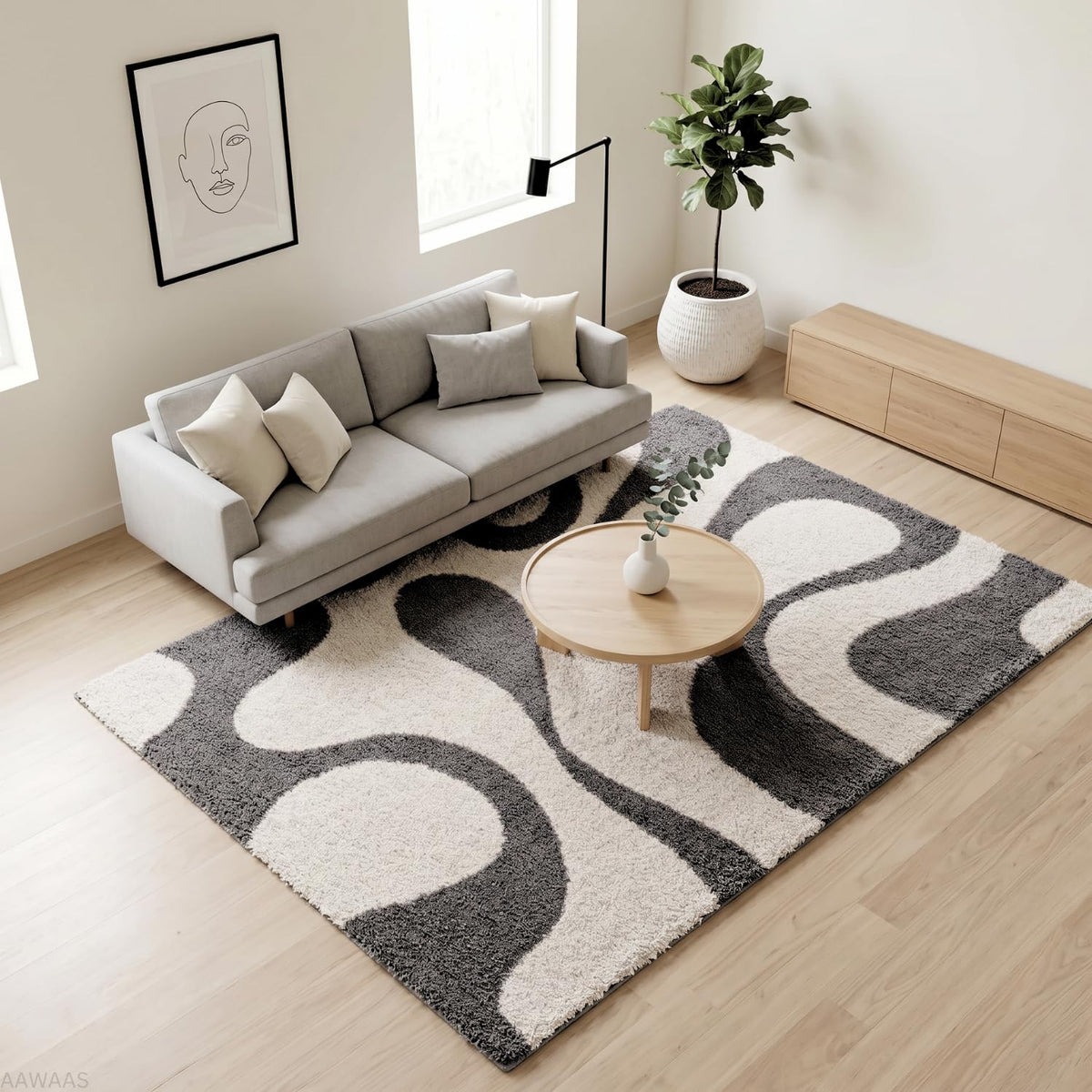 Luxury Abstract Mat High-Pile Polyester Microfiber Brown & White Shaggy Carpet