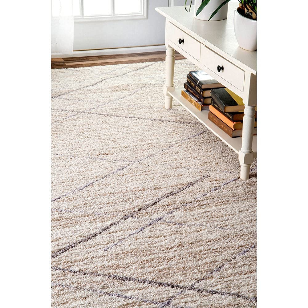 Rectangular Beige Ivory Microfiber Anti Skid Soft Fluffy Area Rug Shaggy Carpets