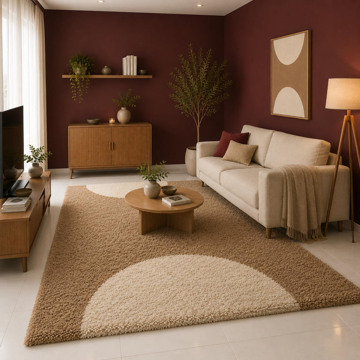 Abstract Shaggy Area Carpet – 2-Inch Pile Mat High-Pile Polyester Microfiber Rug