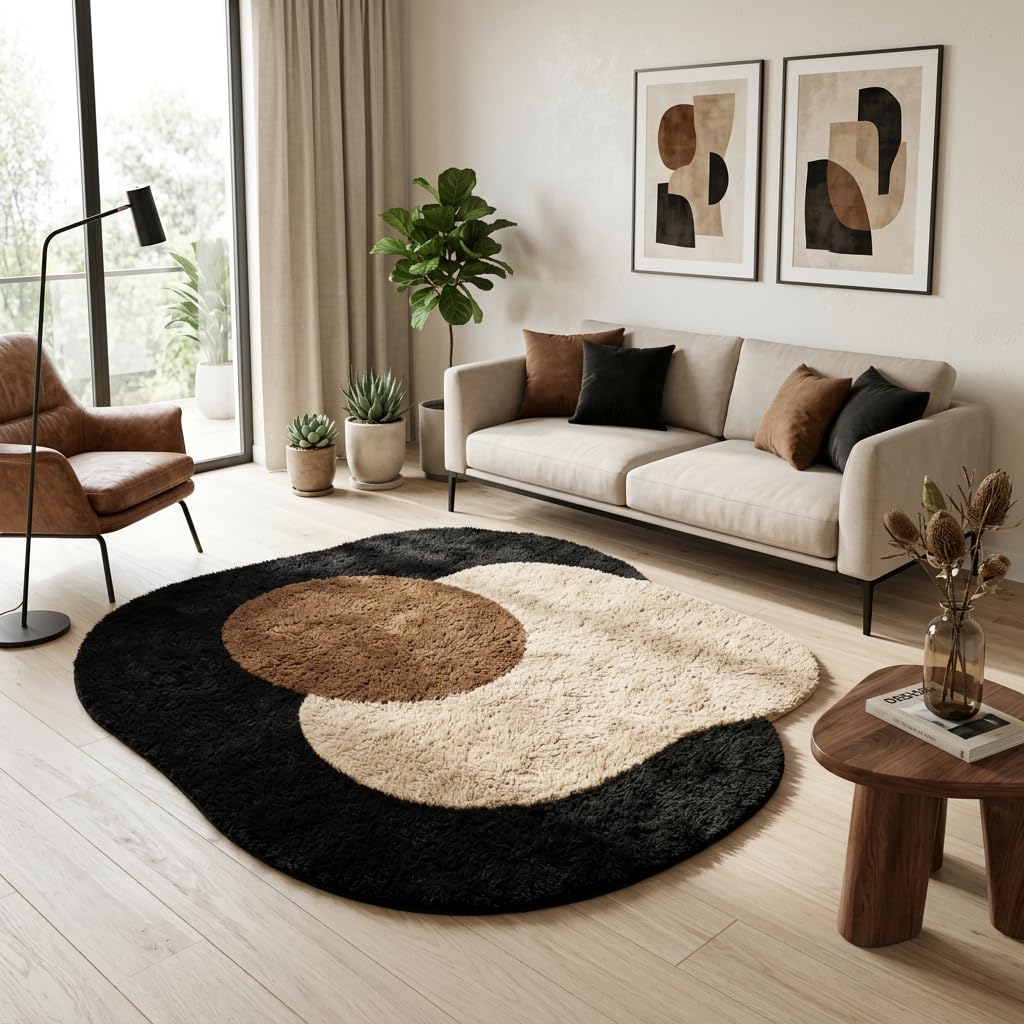 Luxury Abstract Mat High-Pile Polyester Microfiber black & White Shaggy Carpet