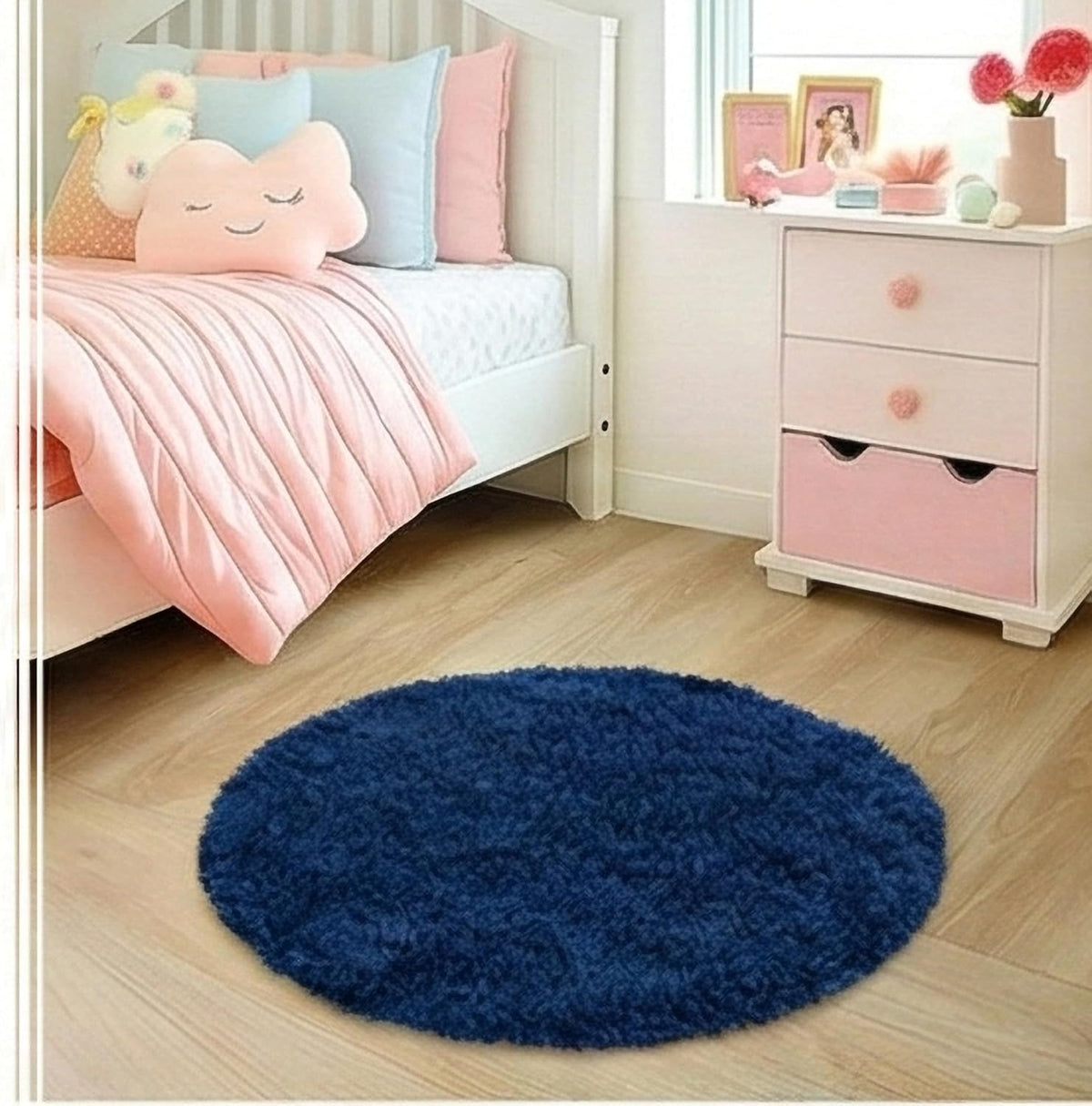 Soft Premium Polyester Blue Fluffy Rug | Anti-Skid Small Area Shaggy Carpet
