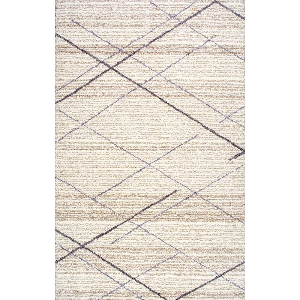 Rectangular Beige Ivory Microfiber Anti Skid Soft Fluffy Area Rug Shaggy Carpets