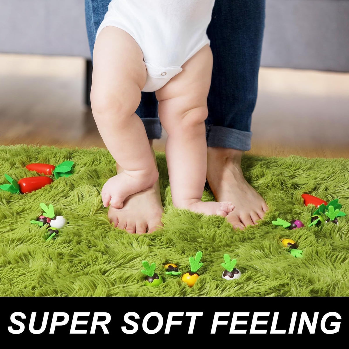 Soft Premium Polyester Green Fluffy Rug | Anti-Skid Small Area Shaggy Carpet