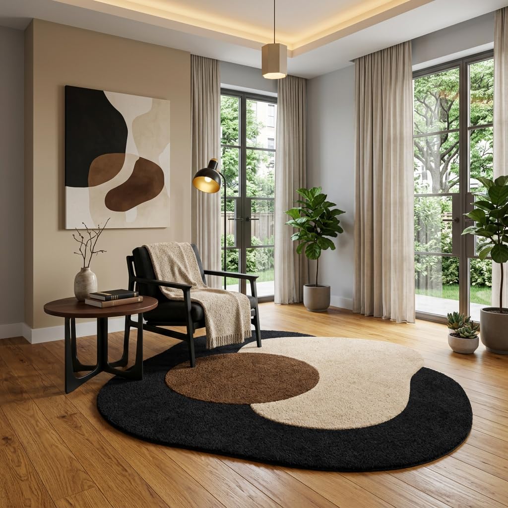 Luxury Abstract Mat High-Pile Polyester Microfiber black & White Shaggy Carpet