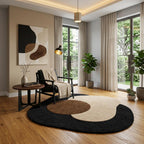 Luxury Abstract Mat High-Pile Polyester Microfiber black & White Shaggy Carpet