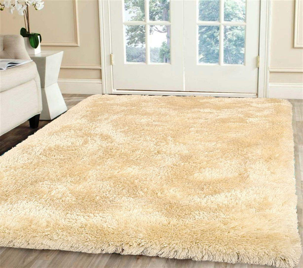 Rectangular Soft Yellow Color Hand woven Plain California Premium Shaggy Carpet