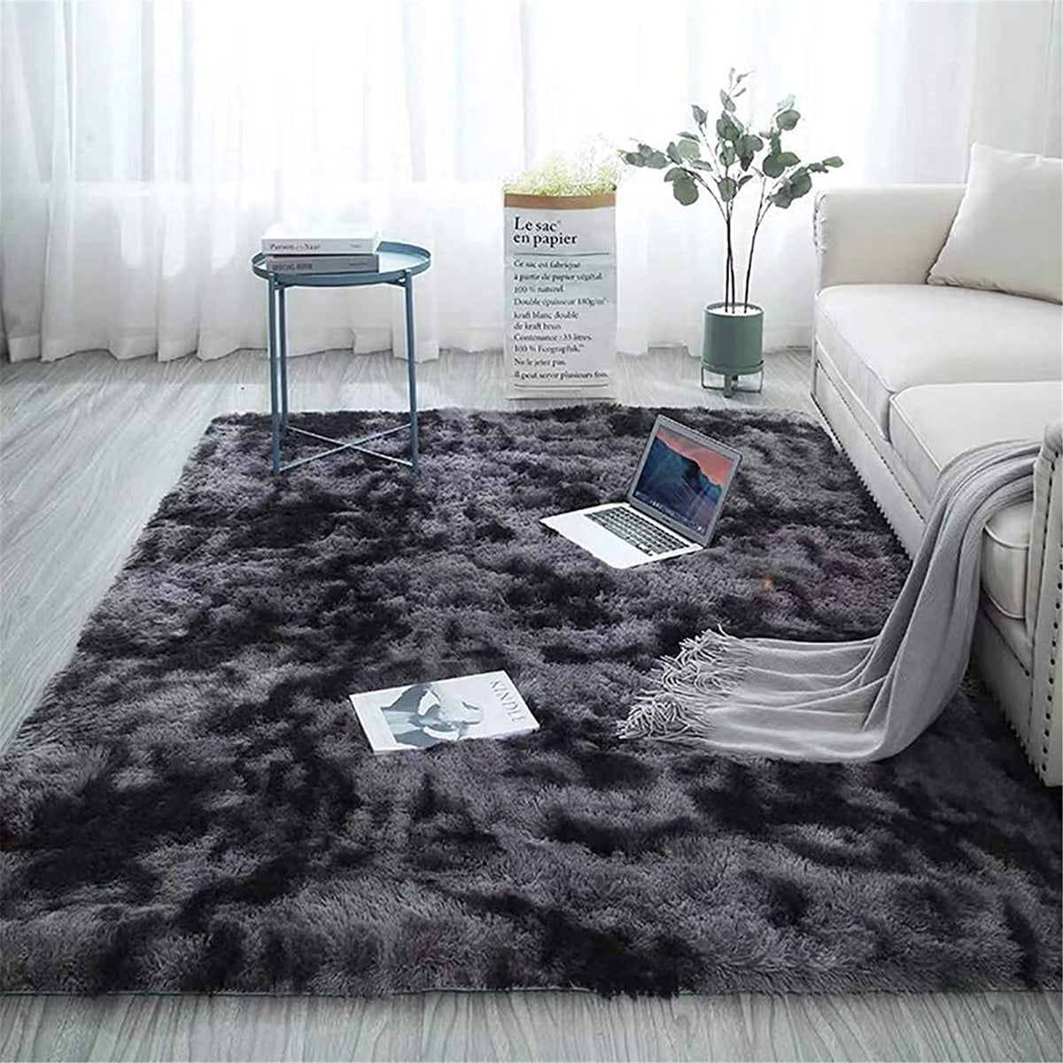 Soft black Color Hand woven Plain California Premium Shaggy Carpets