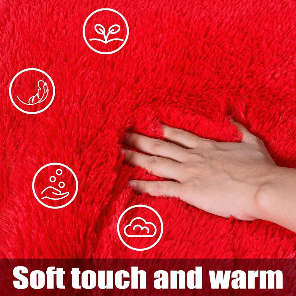 Soft Premium Polyester Red Fluffy Rug | Anti-Skid Small Area Shaggy Carpet