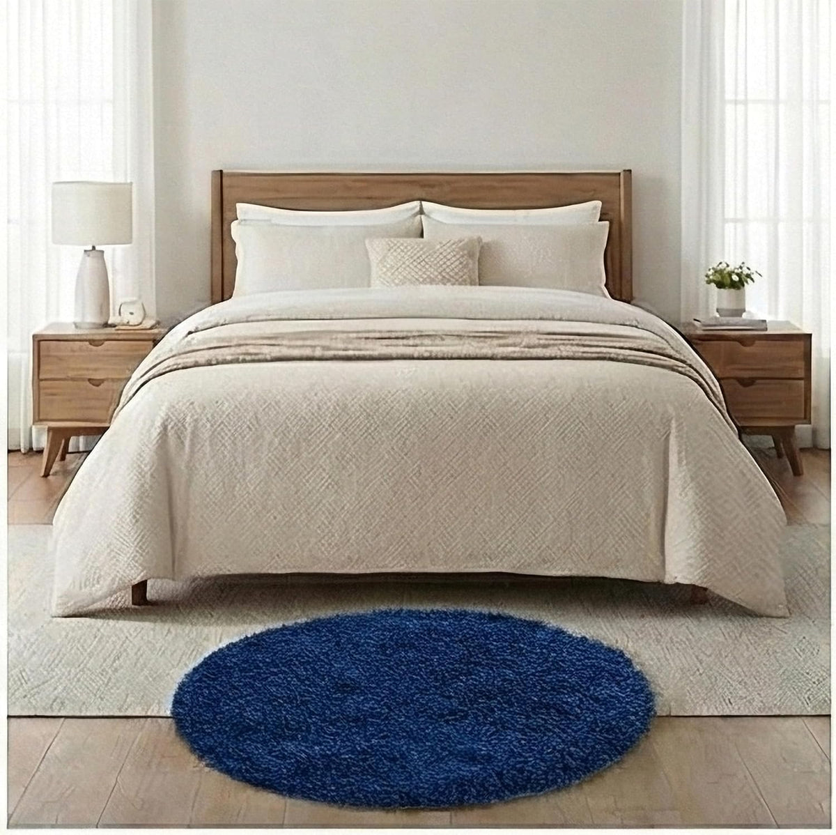 Soft Premium Polyester Blue Fluffy Rug | Anti-Skid Small Area Shaggy Carpet