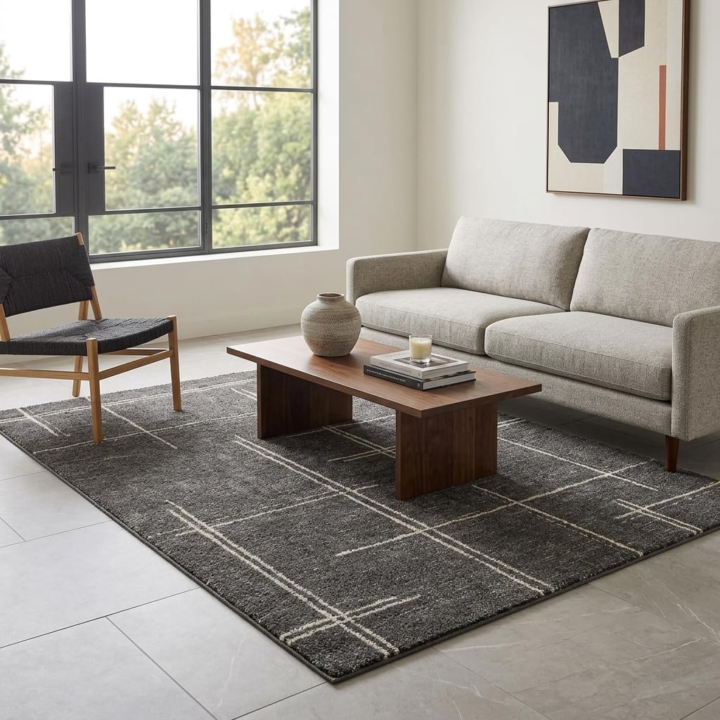 Luxury Abstract Mat High-Pile Polyester Microfiber Black Beige Shaggy Carpet