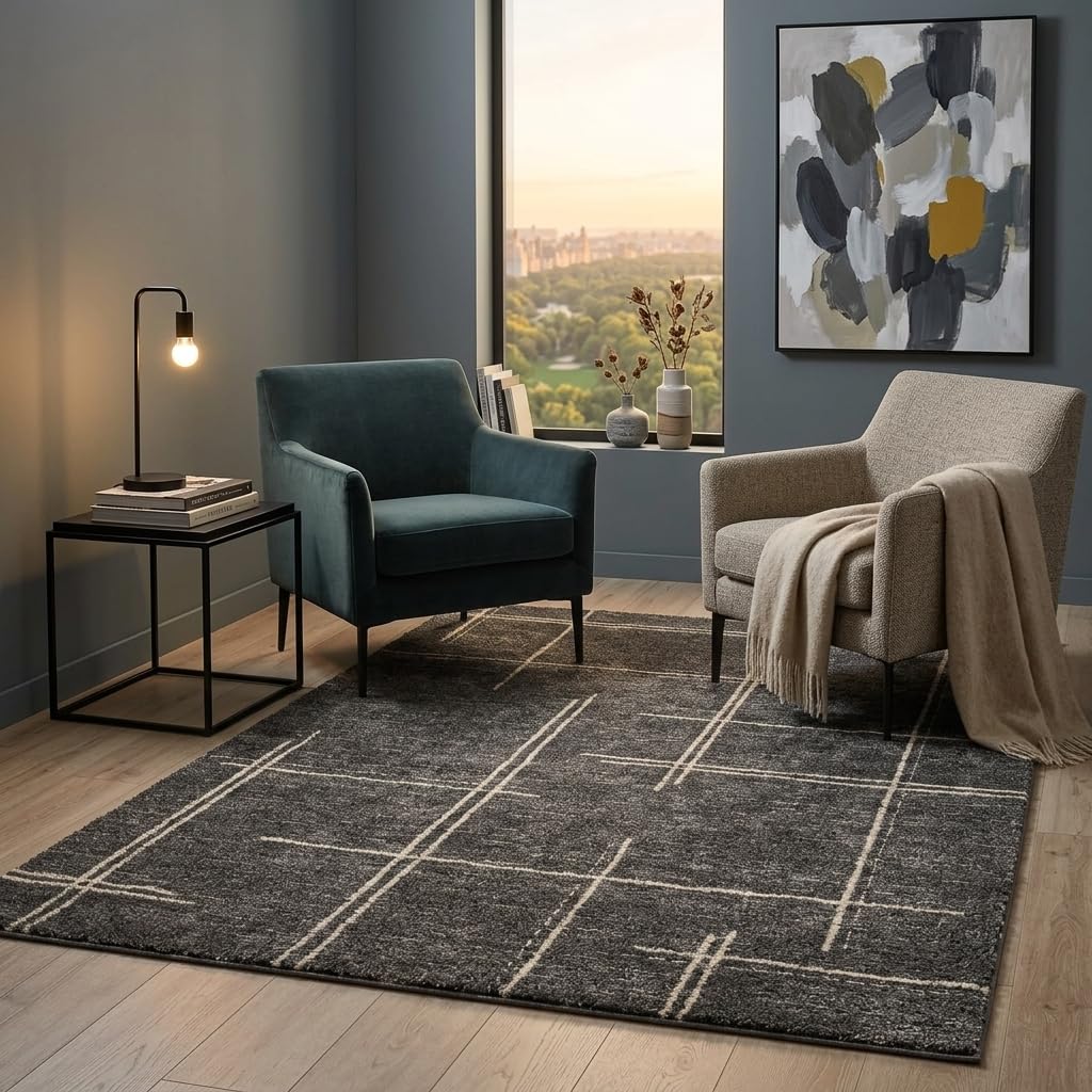 Luxury Abstract Mat High-Pile Polyester Microfiber Black Beige Shaggy Carpet