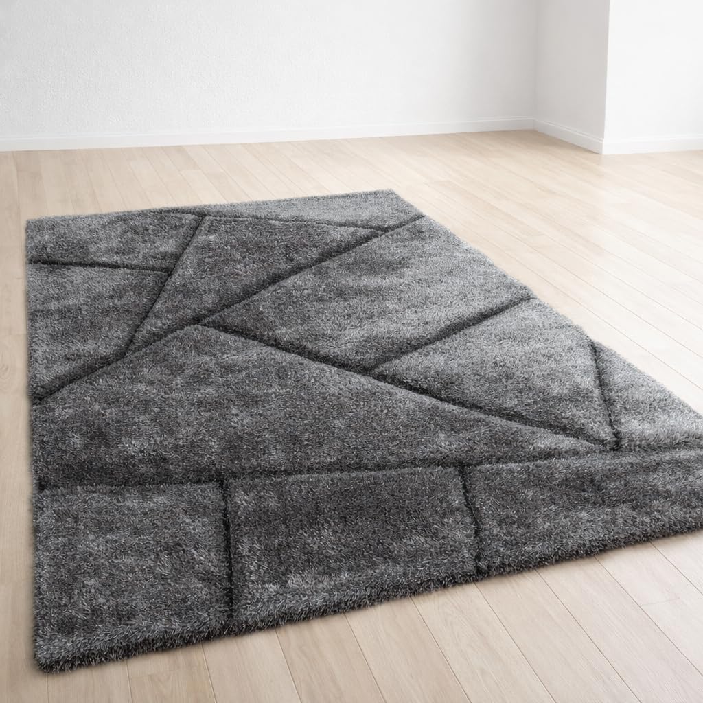 Rectangular Charcoal Grey Microfiber Anti Skid Soft Fluffy Area Shaggy Carpet