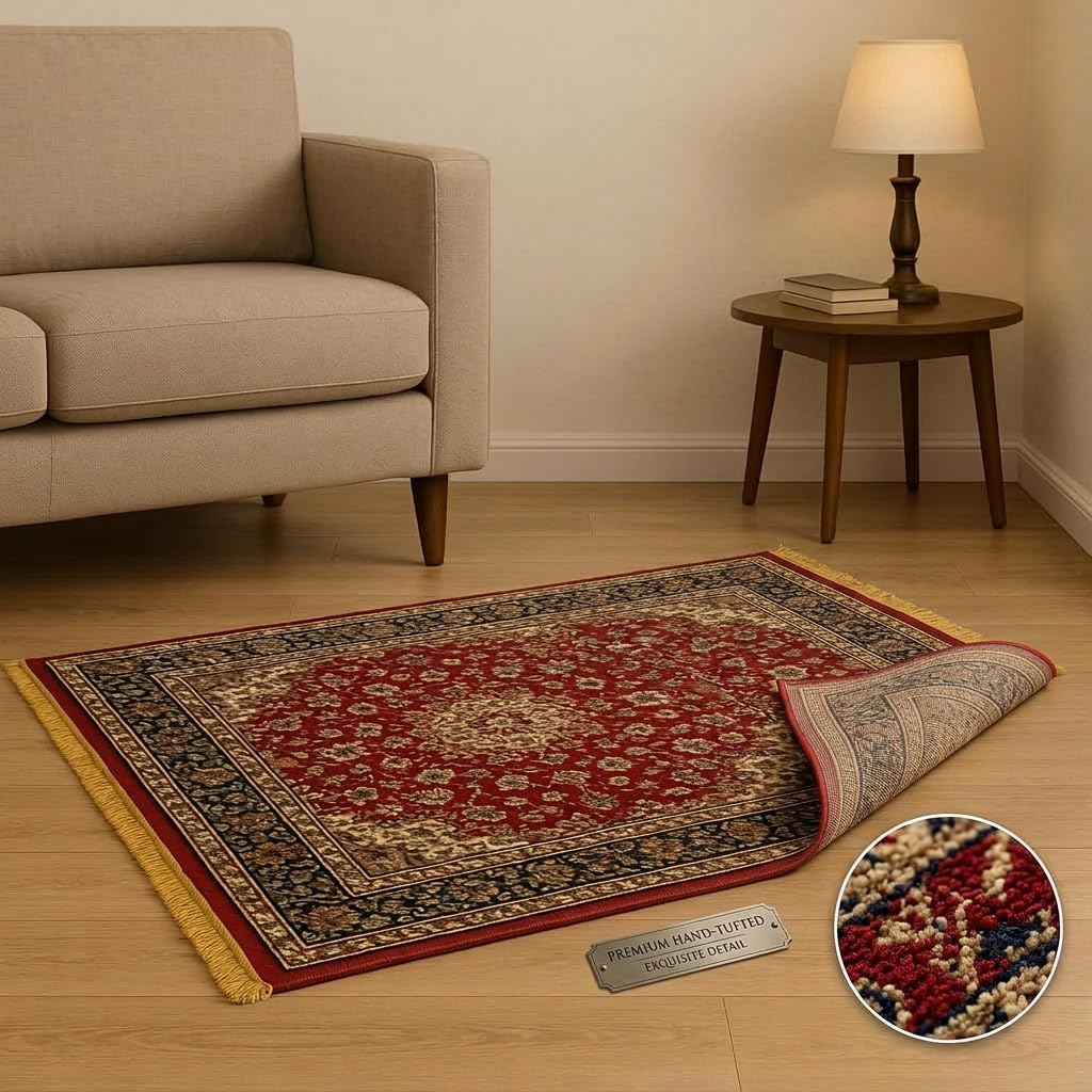 Superfine Silk Velvet Carpet 6x9 Feet| Soft Luxury Floor Carpet with Anti-Skid Backing | Red