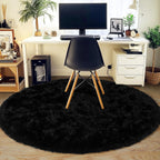 Soft Premium Polyester Black Fluffy Rug | Anti-Skid Small Area Shaggy Carpet