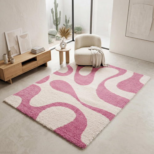 Abstract Area Mat High-Pile Polyester Microfiber Pink Shaggy Carpet
