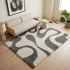 Luxury Abstract Mat High-Pile Polyester Microfiber Brown & White Shaggy Carpet