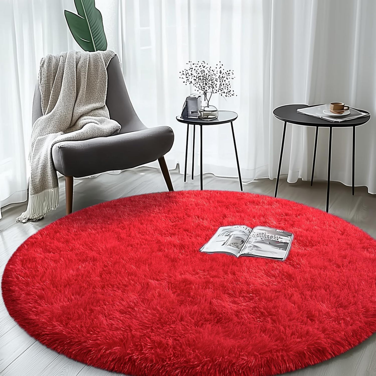 Soft Premium Polyester Red Fluffy Rug | Anti-Skid Small Area Shaggy Carpet