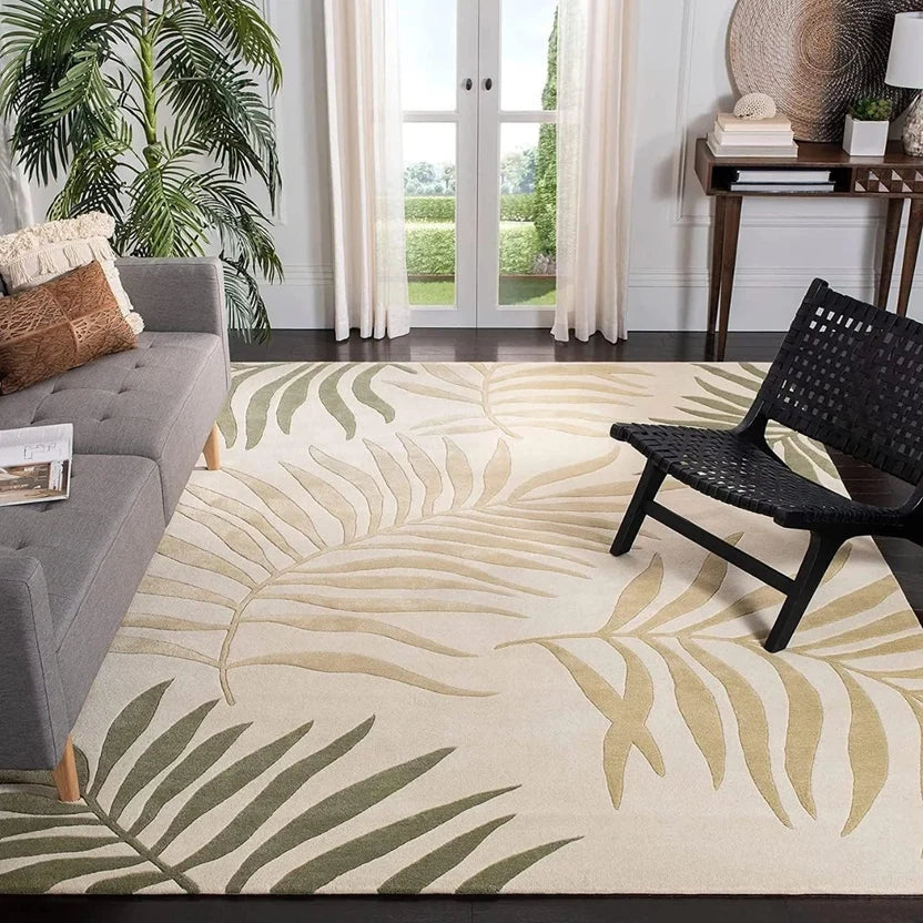 Leaf Pattern Wool Rug Hand Tufted Carpet