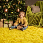 Soft Premium Polyester Yellow Fluffy Rug | Anti-Skid Small Area Shaggy Carpet