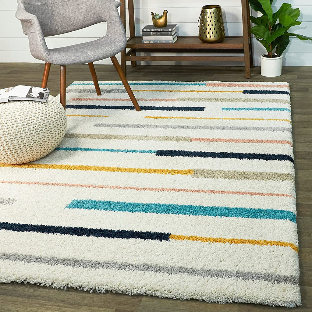 Rectangular Ivory Multi Microfiber Anti Skid Soft Fluffy Area