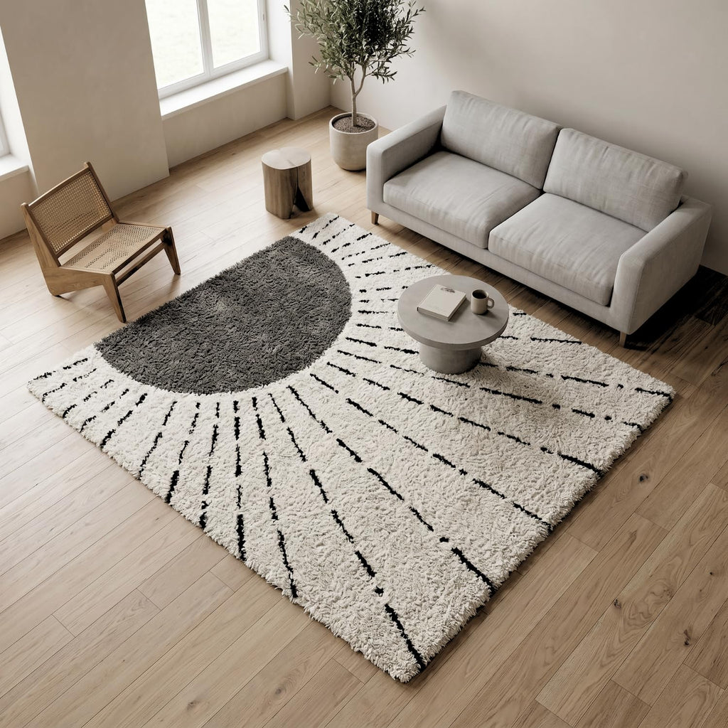 Luxury Abstract Mat High-Pile Polyester Microfiber White Shaggy Carpet
