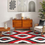Rectangular Red Black Microfiber Anti Skid Soft Fluffy Area Shaggy Carpet