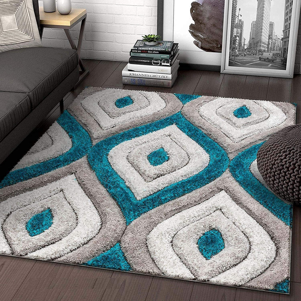 Rectangular Sky Ivory Microfiber Anti Skid Soft Fluffy Area Shaggy Carpet