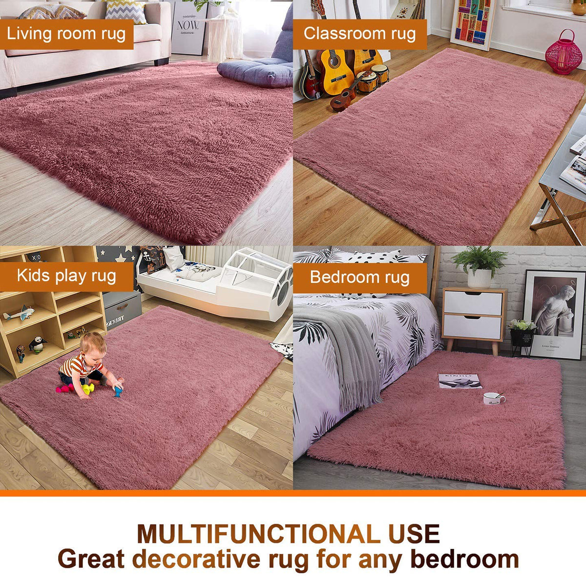 Rectangular Soft Pink Color Hand woven Plain California Premium Shaggy Carpets