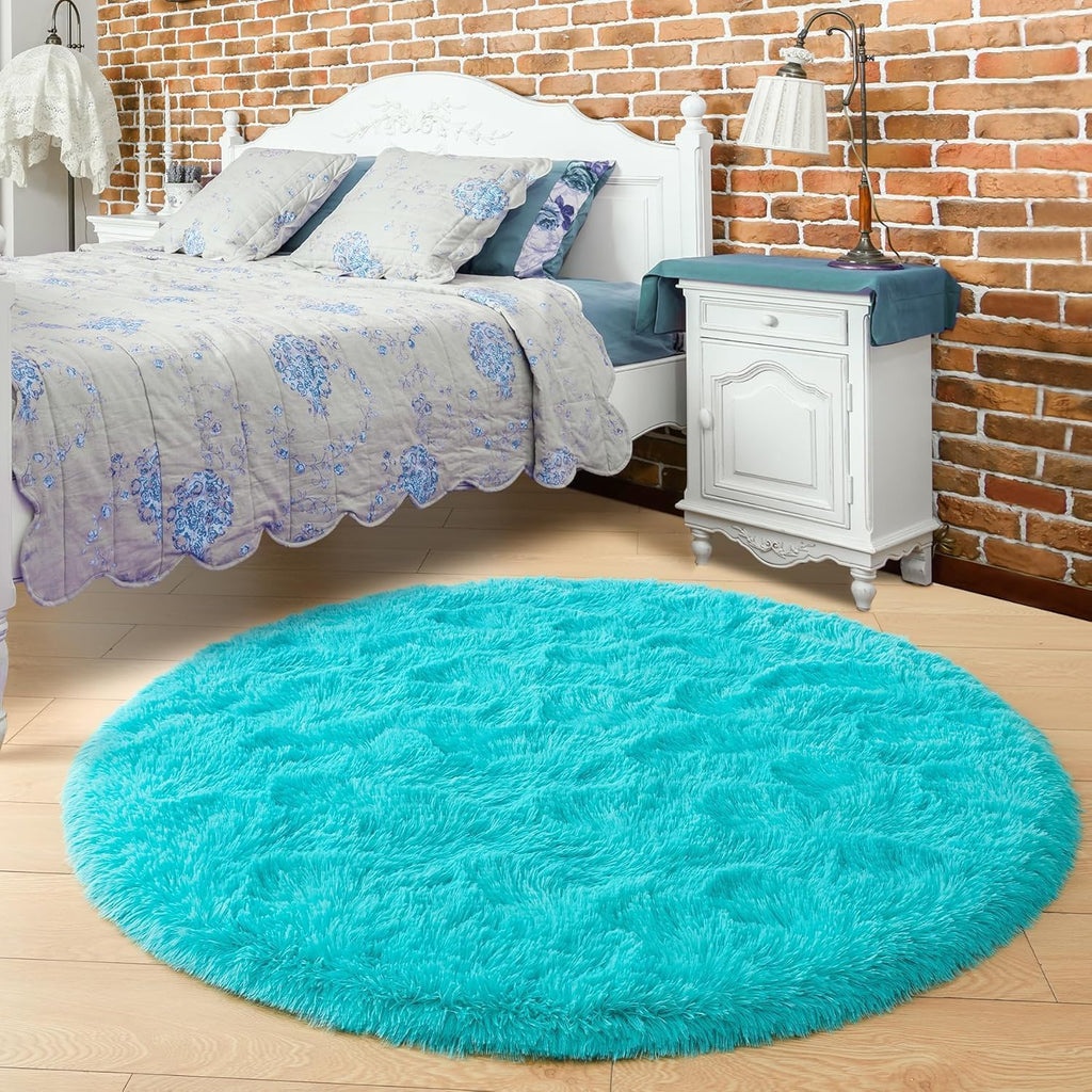 Soft Premium Polyester Sky Blue Fluffy Rug | Anti-Skid Small Area Shaggy Carpet