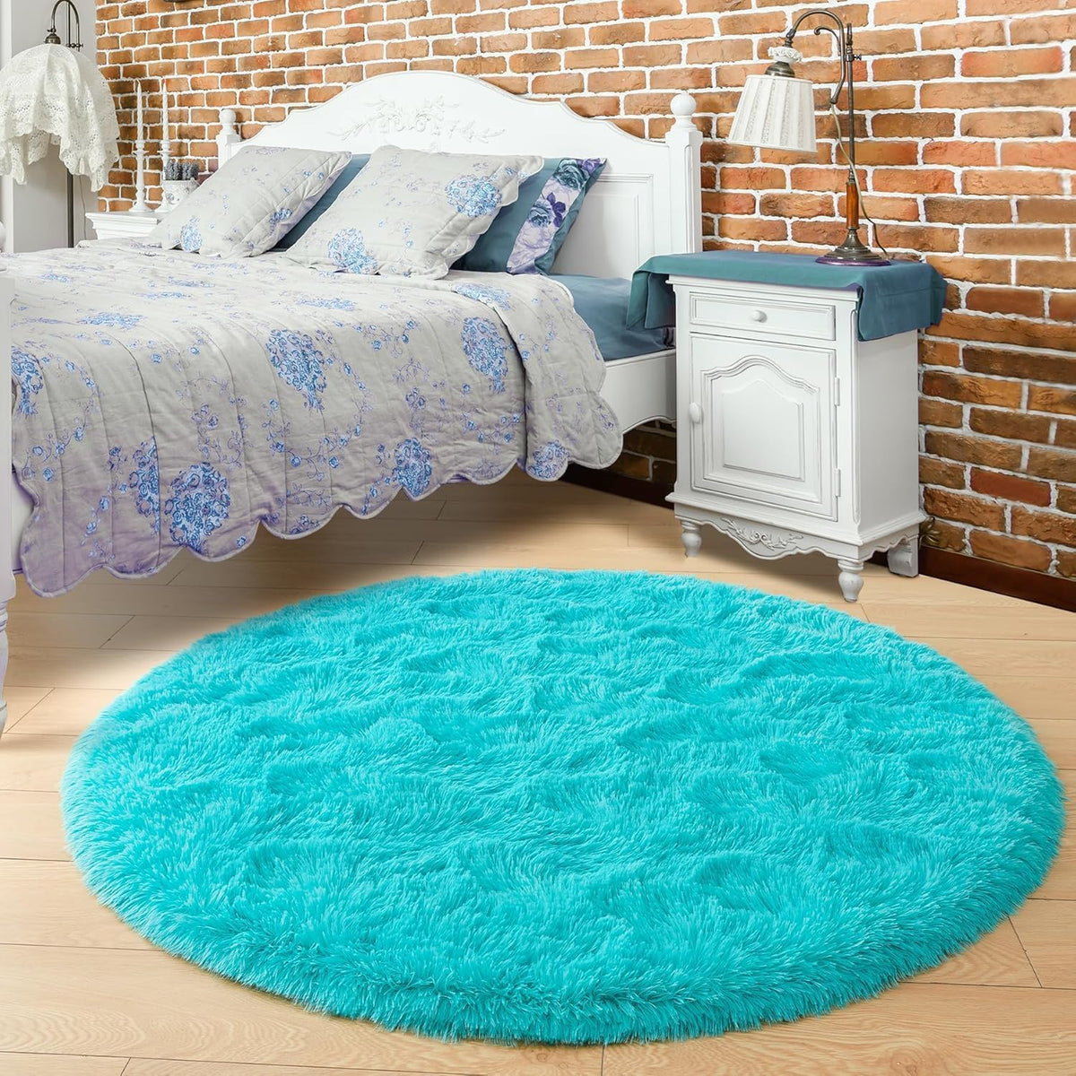 Soft Premium Polyester Sky Blue Fluffy Rug | Anti-Skid Small Area Shaggy Carpet