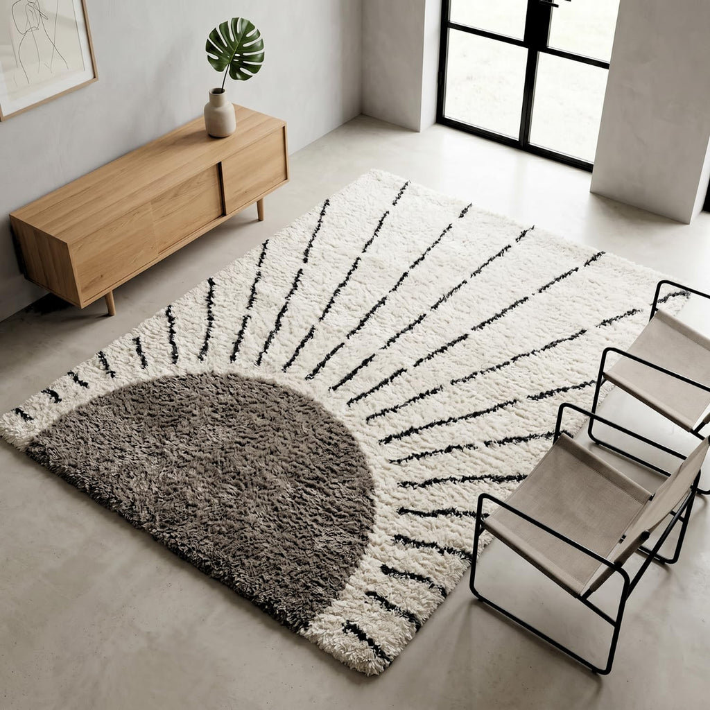 Luxury Abstract Mat High-Pile Polyester Microfiber White Shaggy Carpet
