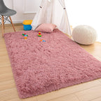 Rectangular Soft Pink Color Hand woven Plain California Premium Shaggy Carpets