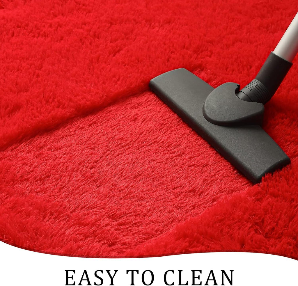 Soft Premium Polyester Red Fluffy Rug | Anti-Skid Small Area Shaggy Carpet