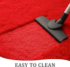 Soft Premium Polyester Red Fluffy Rug | Anti-Skid Small Area Shaggy Carpet