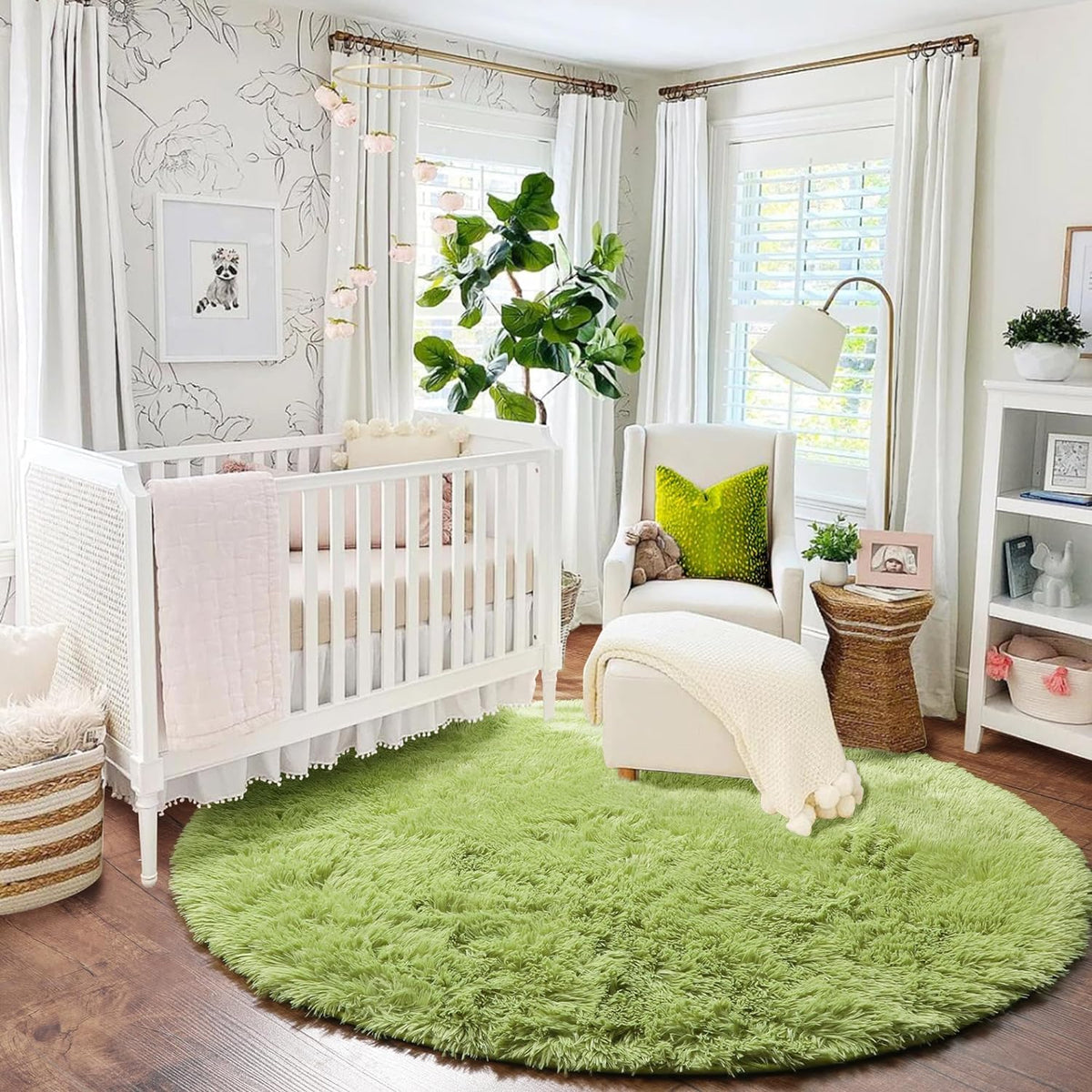 Soft Premium Polyester Green Fluffy Rug | Anti-Skid Small Area Shaggy Carpet