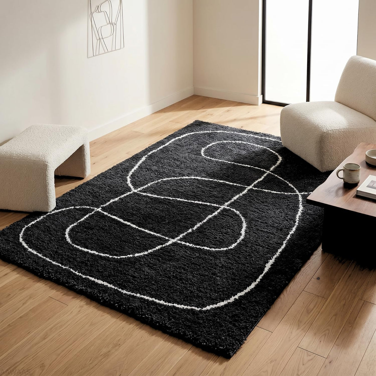 Luxury Abstract Mat High-Pile Polyester Microfiber black Shaggy Carpet