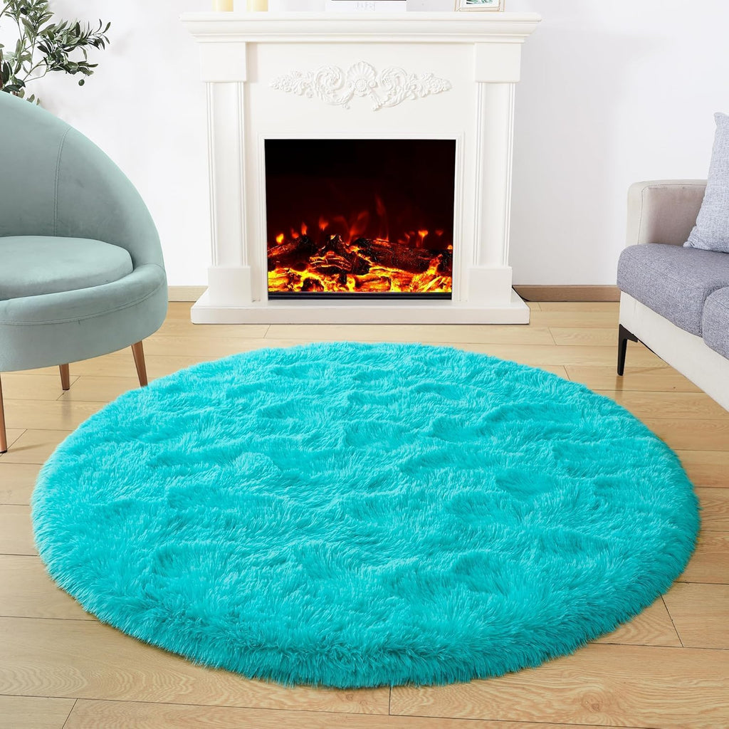 Soft Premium Polyester Sky Blue Fluffy Rug | Anti-Skid Small Area Shaggy Carpet