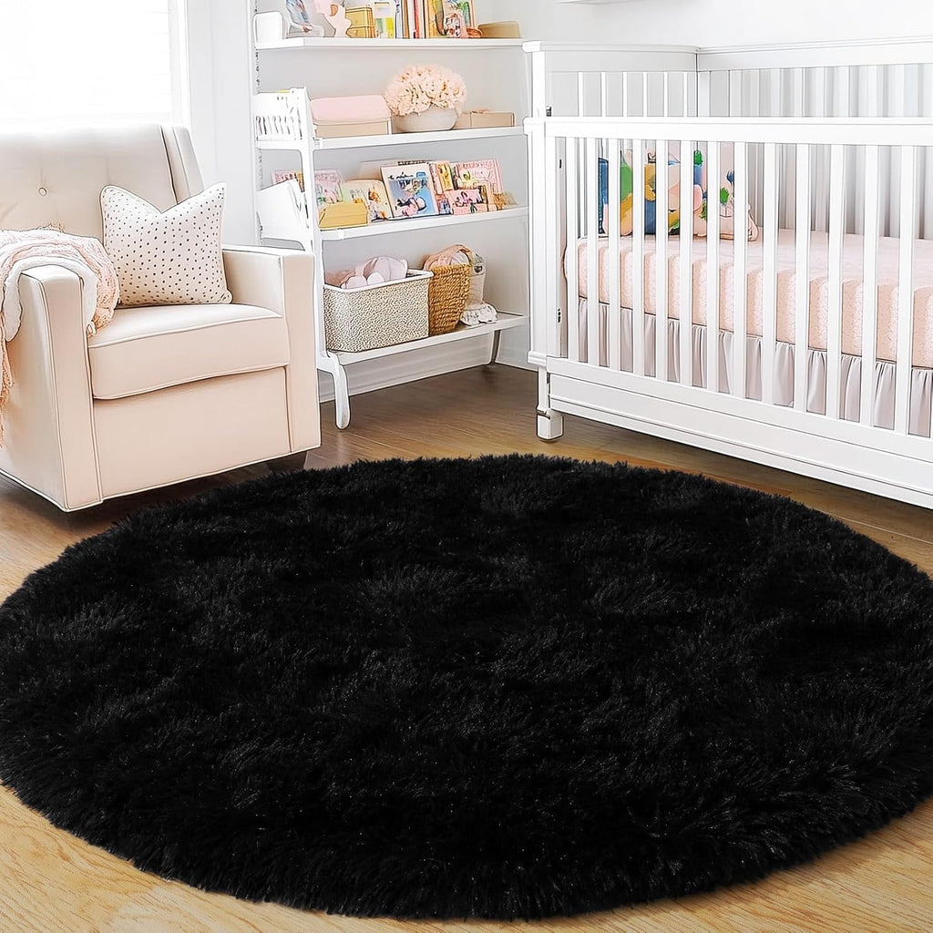 Soft Premium Polyester Black Fluffy Rug | Anti-Skid Small Area Shaggy Carpet