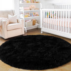Soft Premium Polyester Black Fluffy Rug | Anti-Skid Small Area Shaggy Carpet