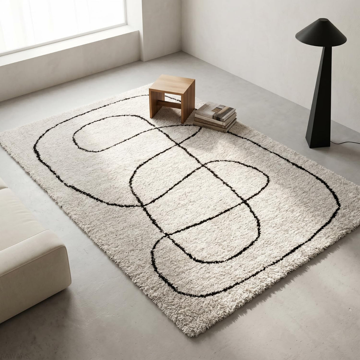 Luxury Abstract Mat High-Pile Polyester Microfiber White Shaggy Carpet