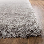 Rectangular Silver Microfiber Anti Skid Soft Fluffy Area Shaggy Carpet
