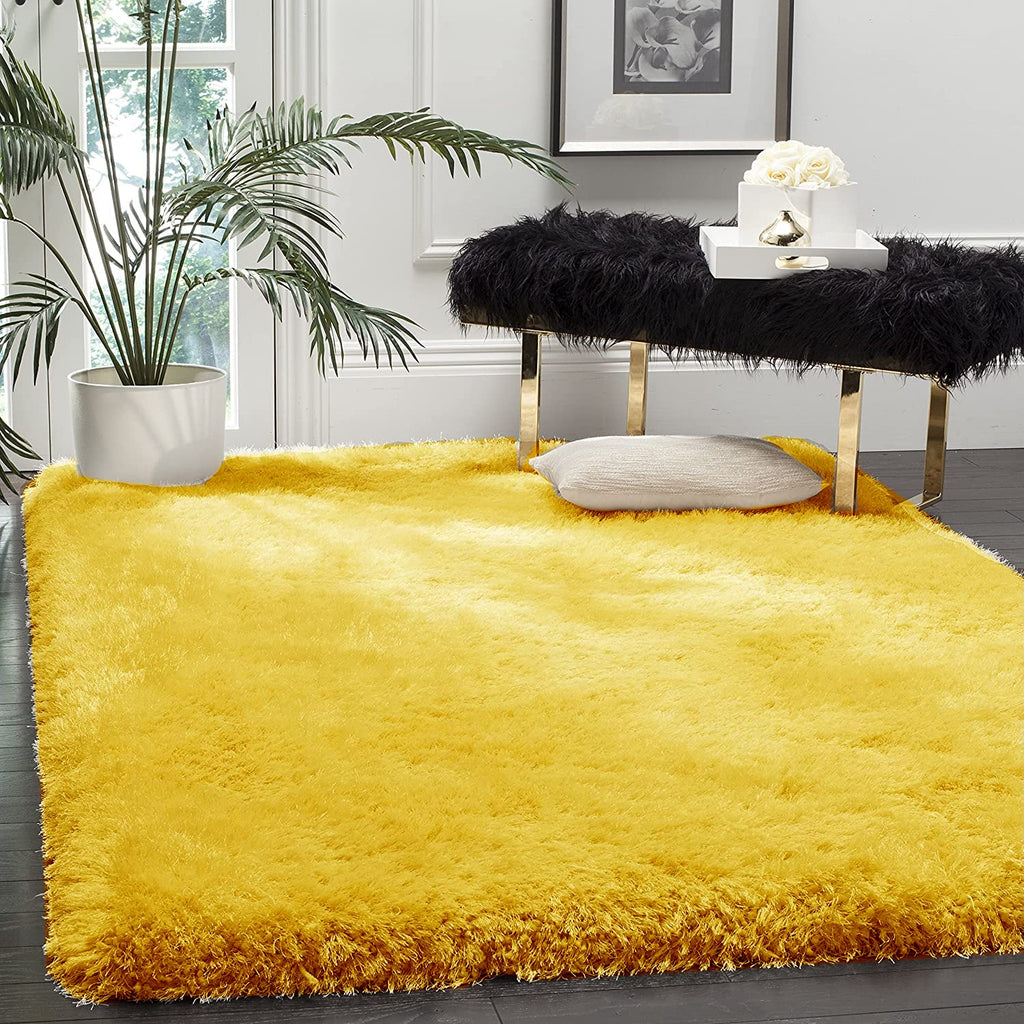 Soft Yellow Color Hand woven Plain California Premium Shaggy Carpets