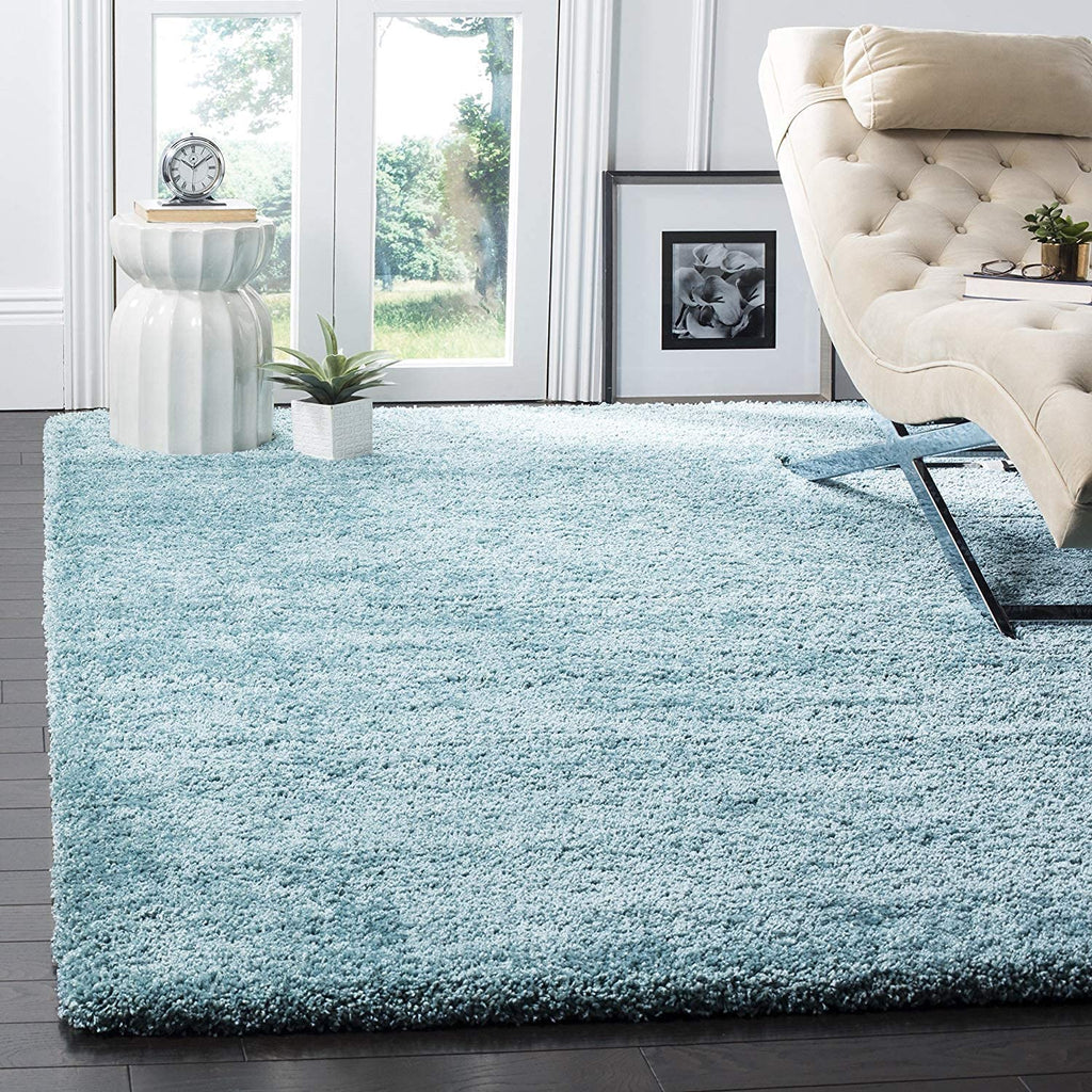 Soft Sky Blue Color Hand woven Plain California Premium Shaggy Carpets