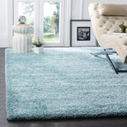 Soft Sky Blue Color Hand woven Plain California Premium Shaggy Carpets