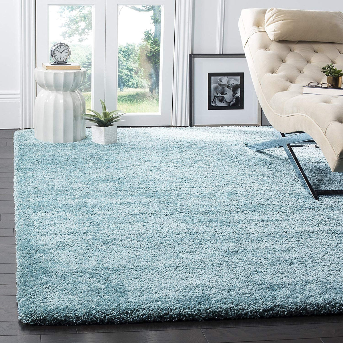 Soft Sky Blue Color Hand woven Plain California Premium Shaggy Carpets