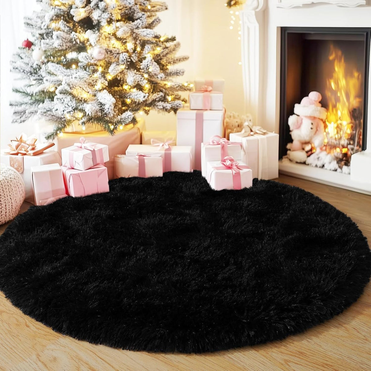 Soft Premium Polyester Black Fluffy Rug | Anti-Skid Small Area Shaggy Carpet